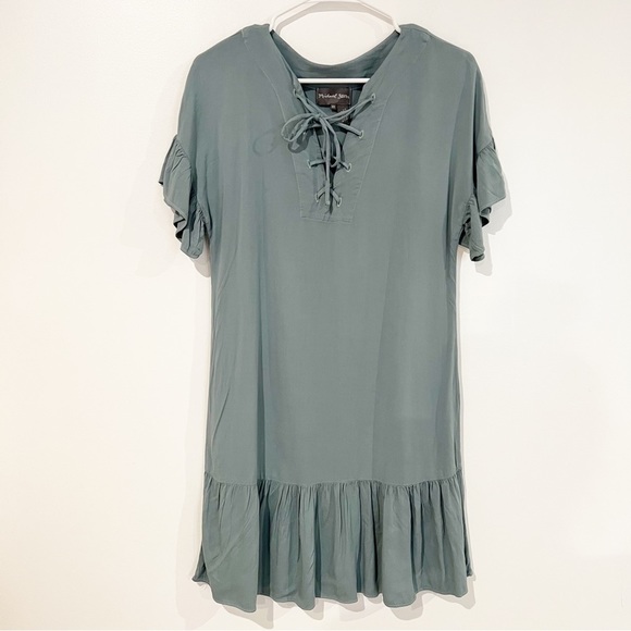 Anthropologie Michael Stars Ruffled Hem Lace Up Flounce Blue Dress size XS - Picture 10 of 11